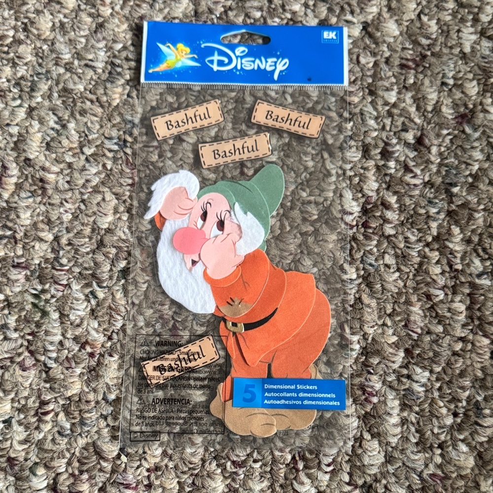 Disney Bashful Dwarf Dimensional Stickers - Green, Orange, White, Pink, Brown